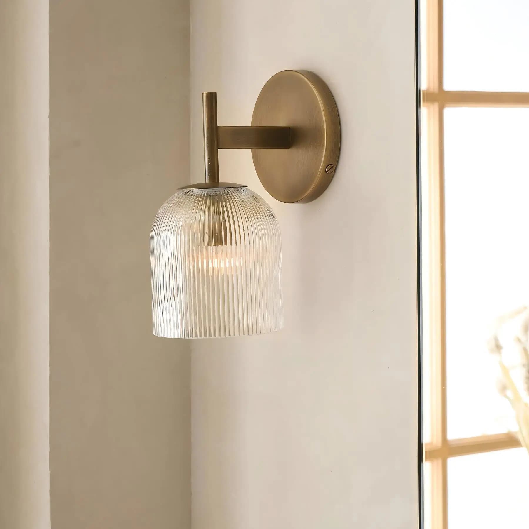 Lampada da parete in vetro ottone Specchio frontale LED Soggiorno Corridoio Lampada da comodino camera da letto luce decorativa