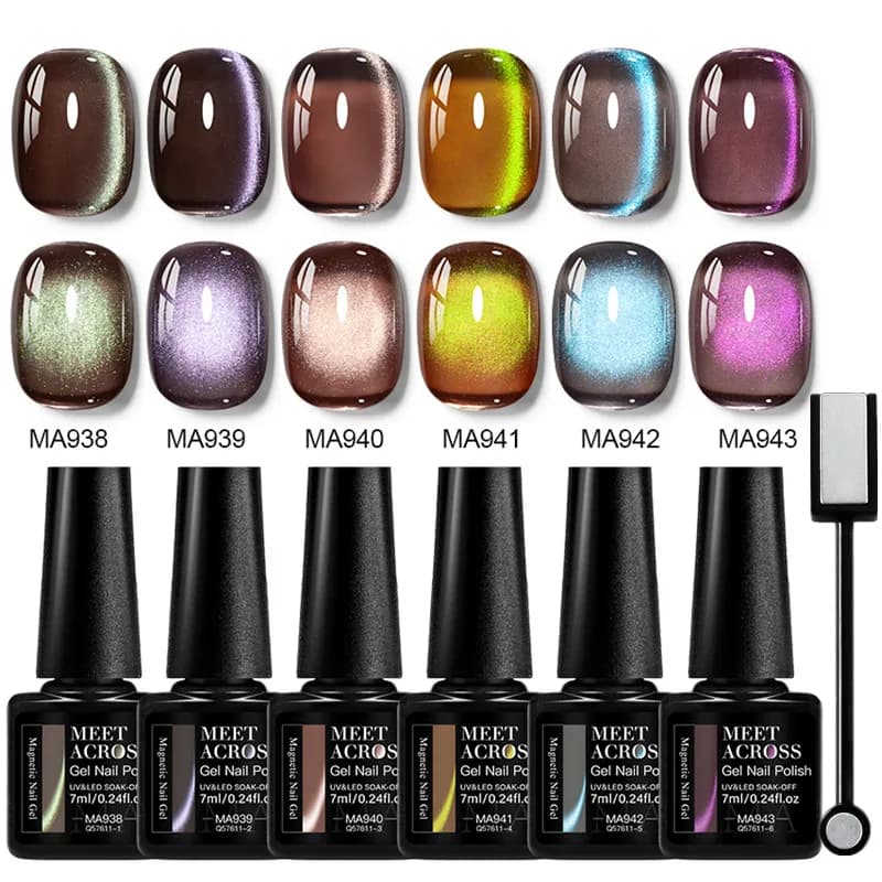 7 pz Desert Brown Cat Gel Magnetico Smalto Set Perline di Vetro Effetto Colorato Ultra Shine Semi Permanente Soak Off Gel UV Vernice