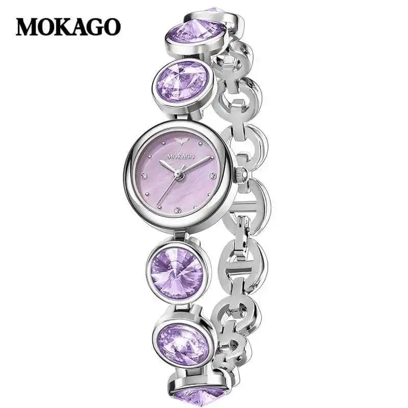 Fashion Diamond Waterproof Ladies Watch with Mother-of-Pearl Dial Quartz Alloy Exquisite Bracelet round Wristwatch for Women