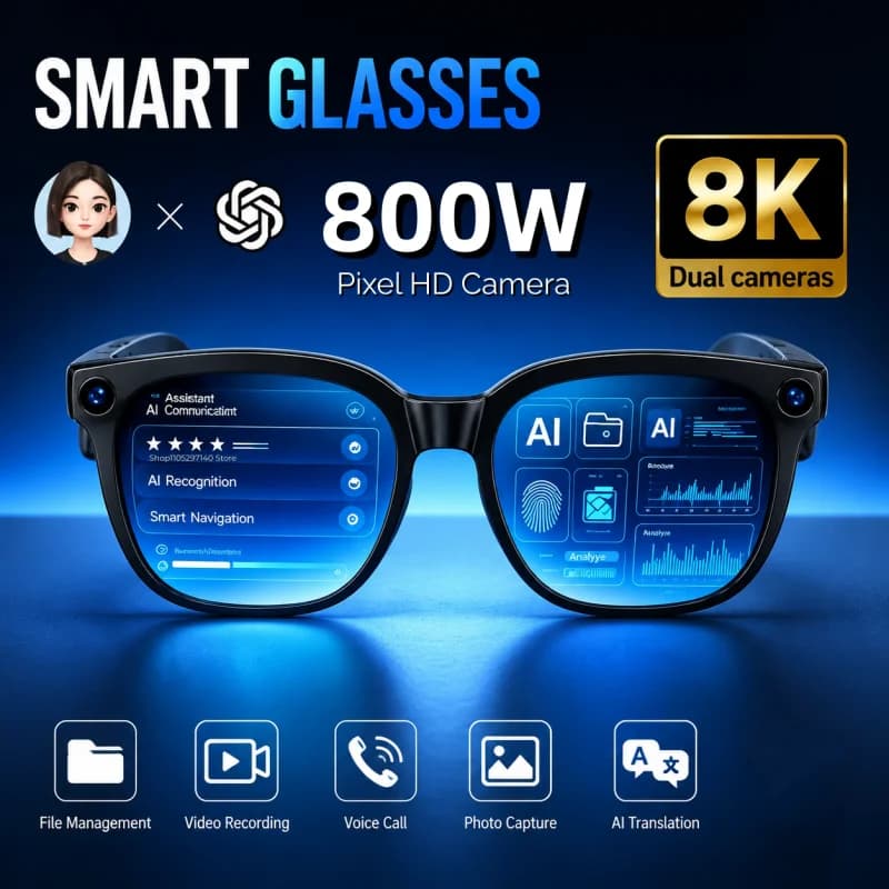 2026 New Smart AI Glasses 800W Shooting Camera HD Photo Video Voice Call Translation Waterproof Bluetooth AI Motorcycle Glasses