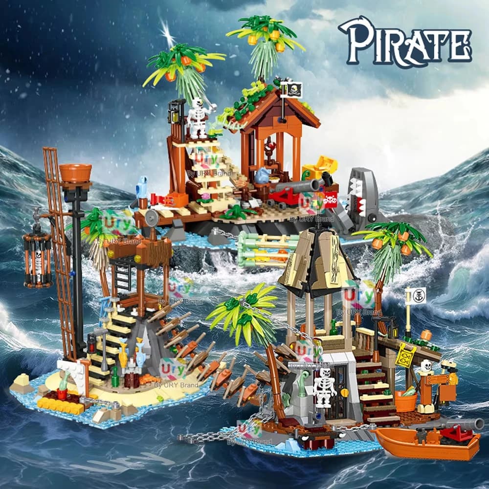 Pirate Island Building Assembly Blocks Rotating Watchtower with Skeleton Man and Cannon Boy Birthday Gift