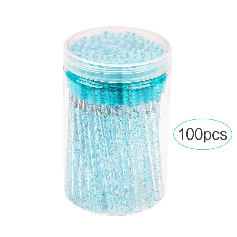 100 pcs Use And Drop Extension Eyelash Makeup Brush With Crystal Handle Box Mascara Bacchette Eyelash Lift Tool MicroBrus Eyebrow