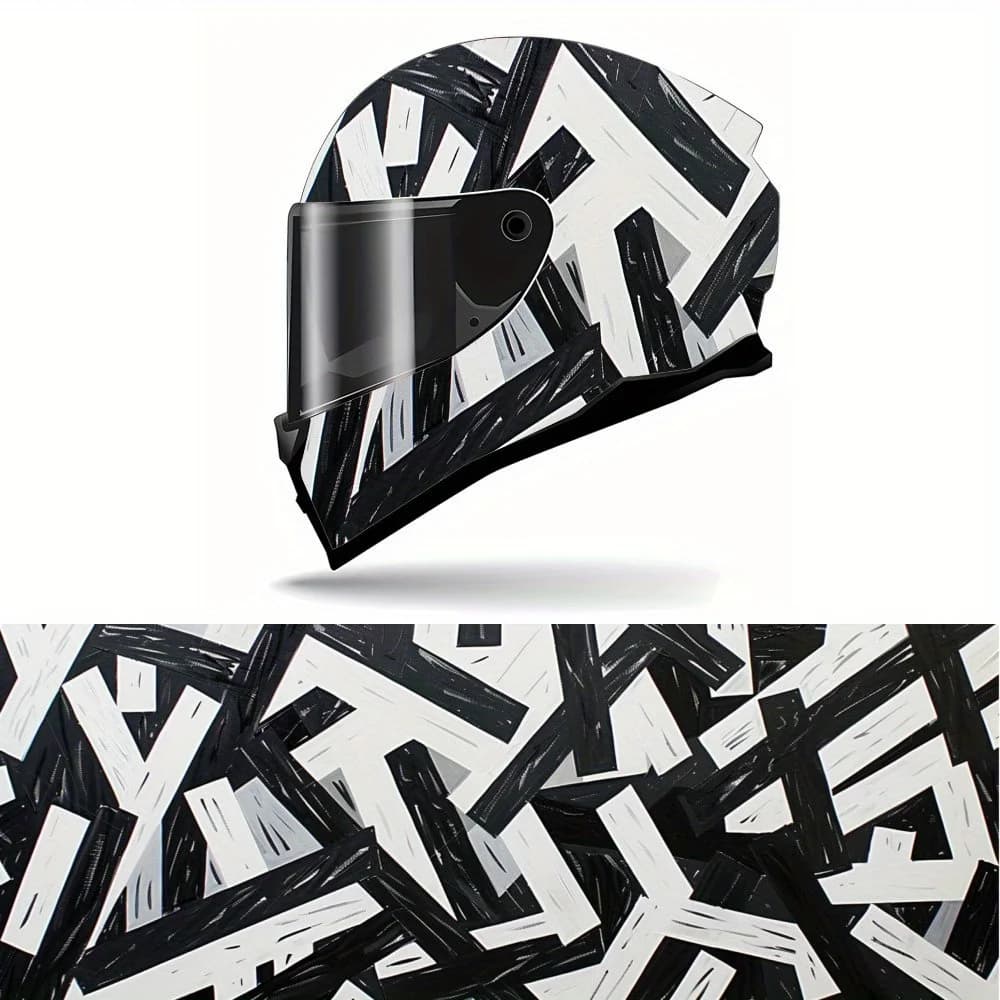 Full Face Helmet Decals with Abstract Black and White pattern - Durable and Waterproof PVC, self-adhesive Motorcycle Racing Helm