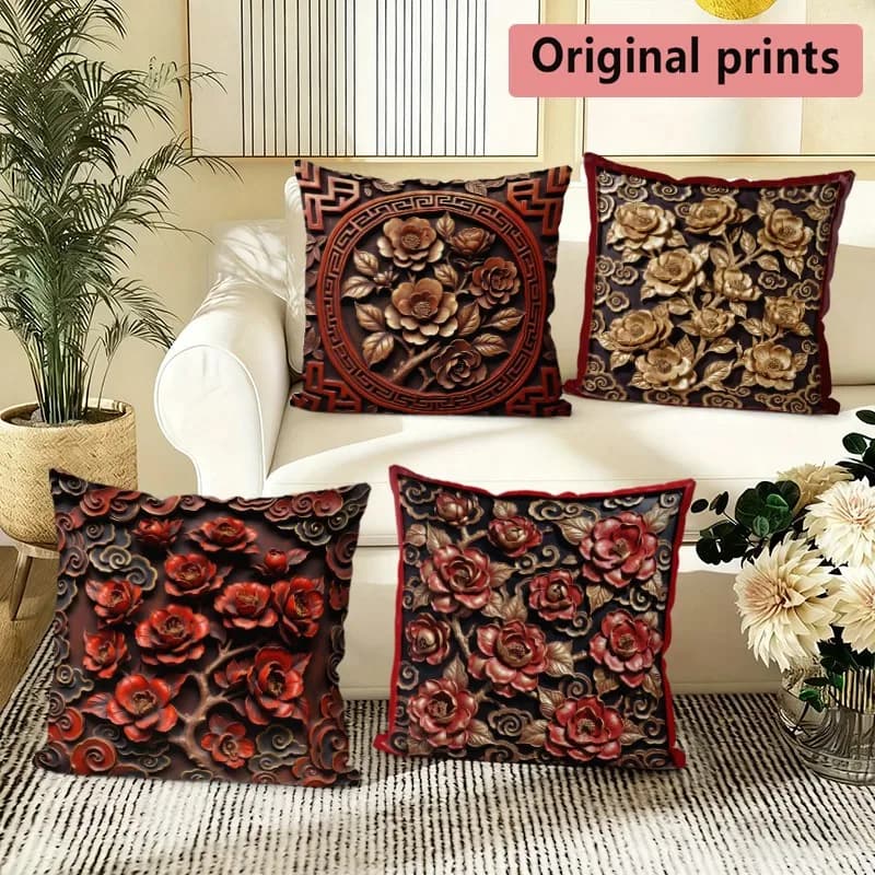 Vintage Floral Carved Throw Pillow Covers Pattern Cushion Cover Suitable for Sofa Bedroom Car Pillow Cover