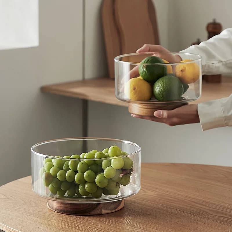 Vassoio per frutta in vetro semplice giapponese Soggiorno Bacino per caramelle Scatola di immagazzinaggio in legno Piatto da dessert per frutta secca con piedi alti Snack Dessert