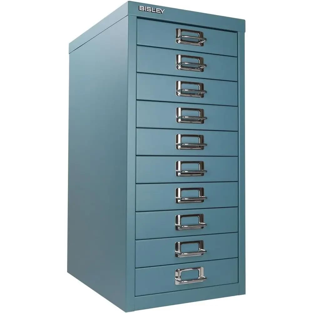 Armadietto in Acciaio a 10 Cassetti con Maniglie Blu e Cromate, Portaetichette, Verniciato a Polvere, Cassetti Rimovibili, Ideale per Archiviazione Sotto Scrivania