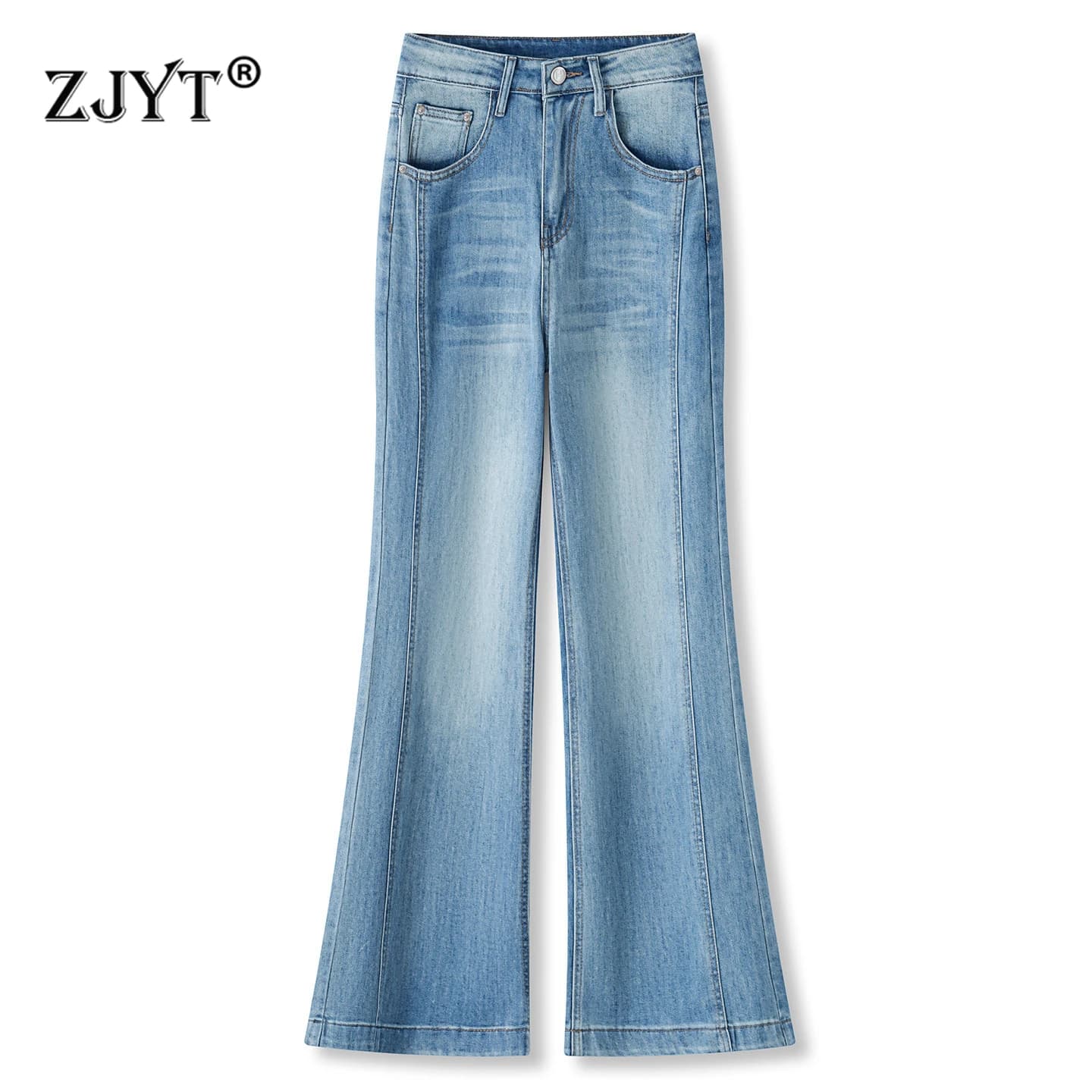 ZJYT Jeans Svasati Eleganti da Donna Primavera Estate 2026 Moda High Street Pantaloni in Denim Blu a Vita Alta Pantaloni Femminili