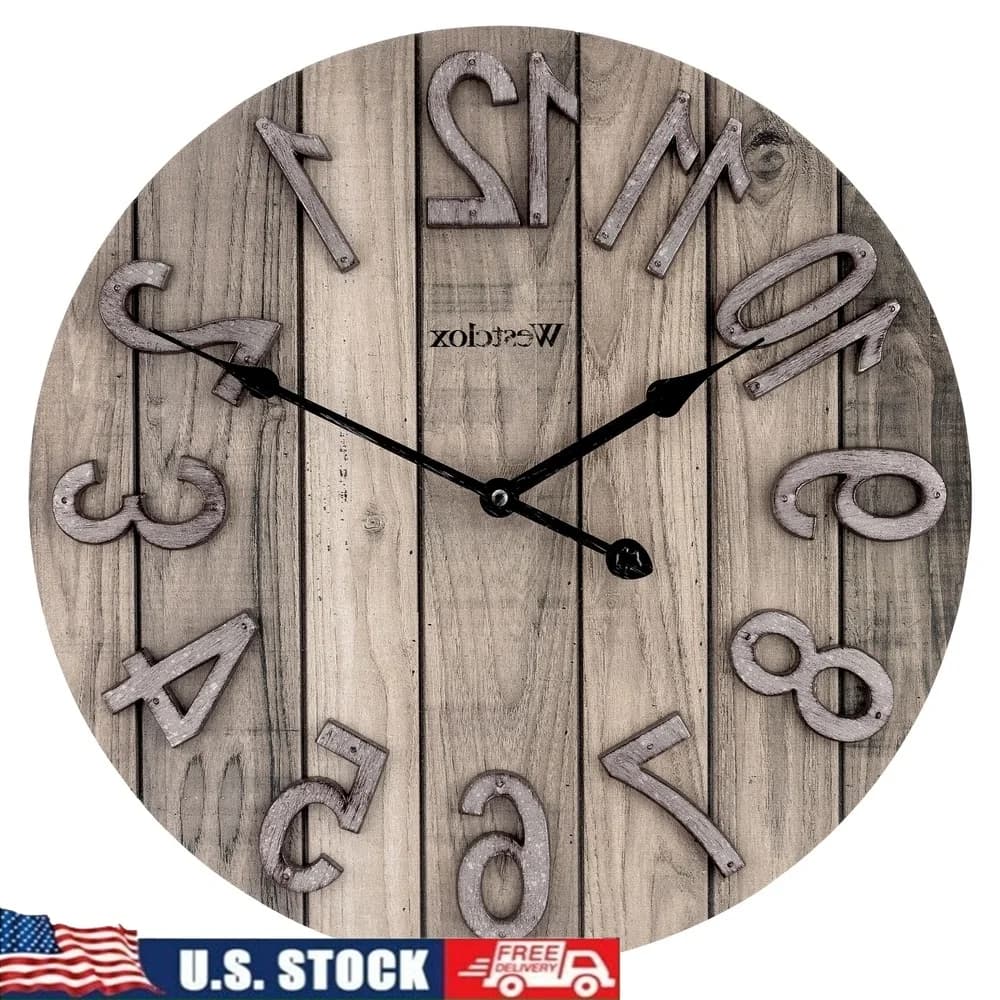 15.5 inch rustic wall clock with wood vein, quartz analog decoration, timeless design, living room, kitchen, bedroom, office