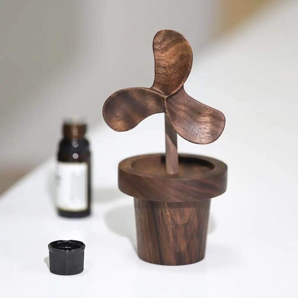 Wooden Diffuser for Essential Oils and Fragrance, Black Walnut Windmill Diffusers or Desk Office Decor