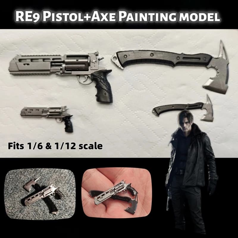 Requiem RE9 Leon S Kennedy Accessori per modellini dipinti con stampa 3D, pistola e ascia, compatibili con action figure di soldati in scala 1/6 e 1/12