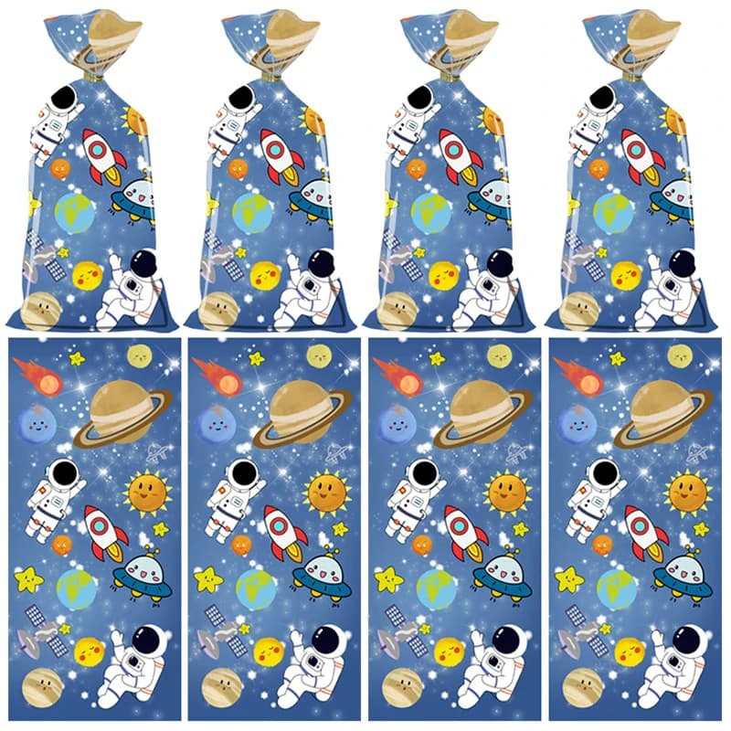 50 pezzi di cartone animato spazio esterno astronauta festa a tema sacchetto di imballaggio regalo sacchetto di torta di caramelle per sacchetto di bomboniere per feste di buon compleanno