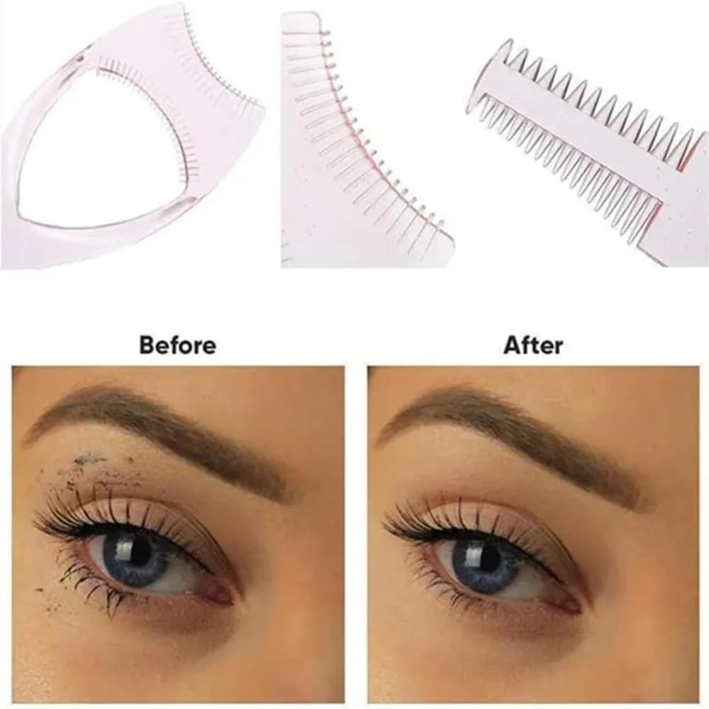 Nuovo Assistente per Eyeliner 3-in-1, Pettine per Ciglia, Guida in Cristallo, Protezione per Mascara, Pennello Cosmetico per Trucco Donna