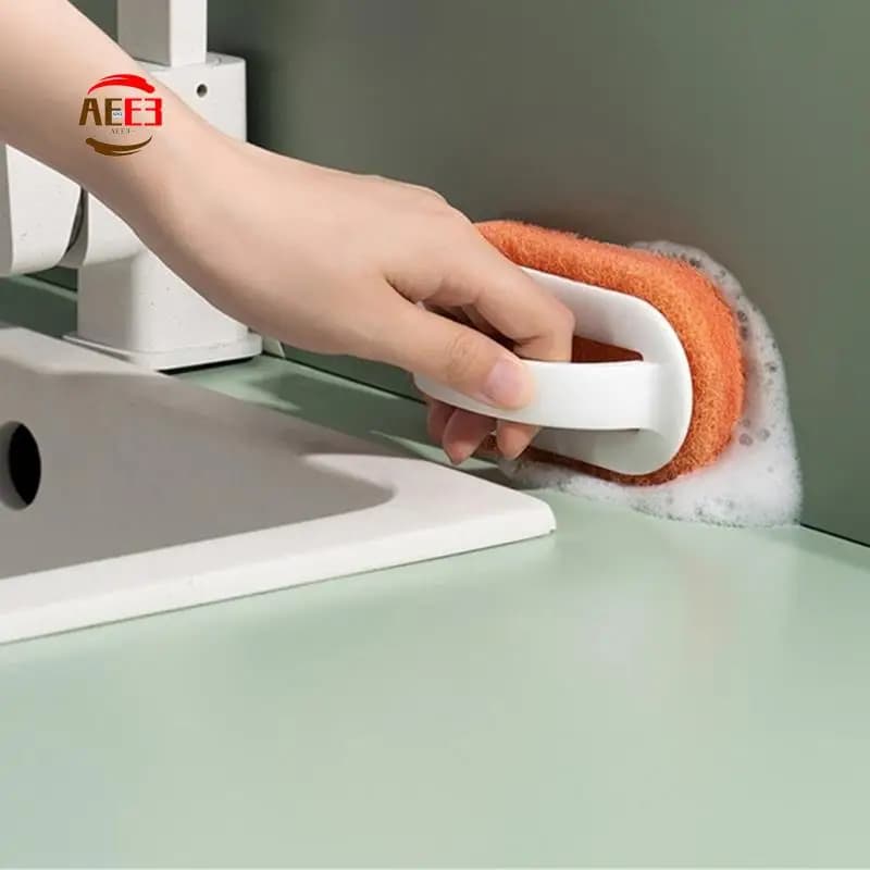 AEE3-Cucina Pulizia Bagno WC Pulizia delle pareti in vetro Spazzola da bagno Manico in plastica Spugna Spazzola da bagno inferiore