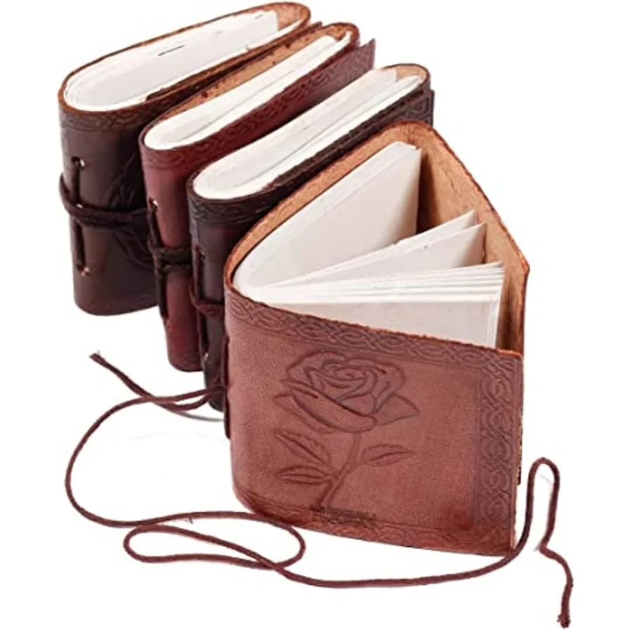 Handmade Leather Bound Book of Shadows Mini Notebook Blank Unlined Small Pocket Tiny Journal For Office Artist Architect Person