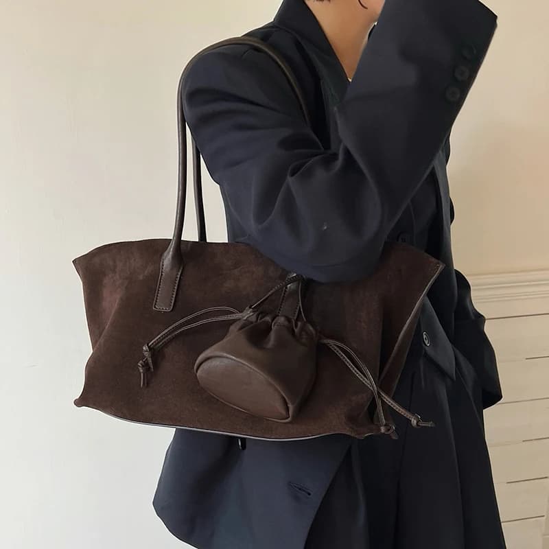 2026 Luxury Brand Design Suede Leather Tote Bag Women Casual Cowhide Large Capacity Shoulder Bags Women Handbags With Small Bags