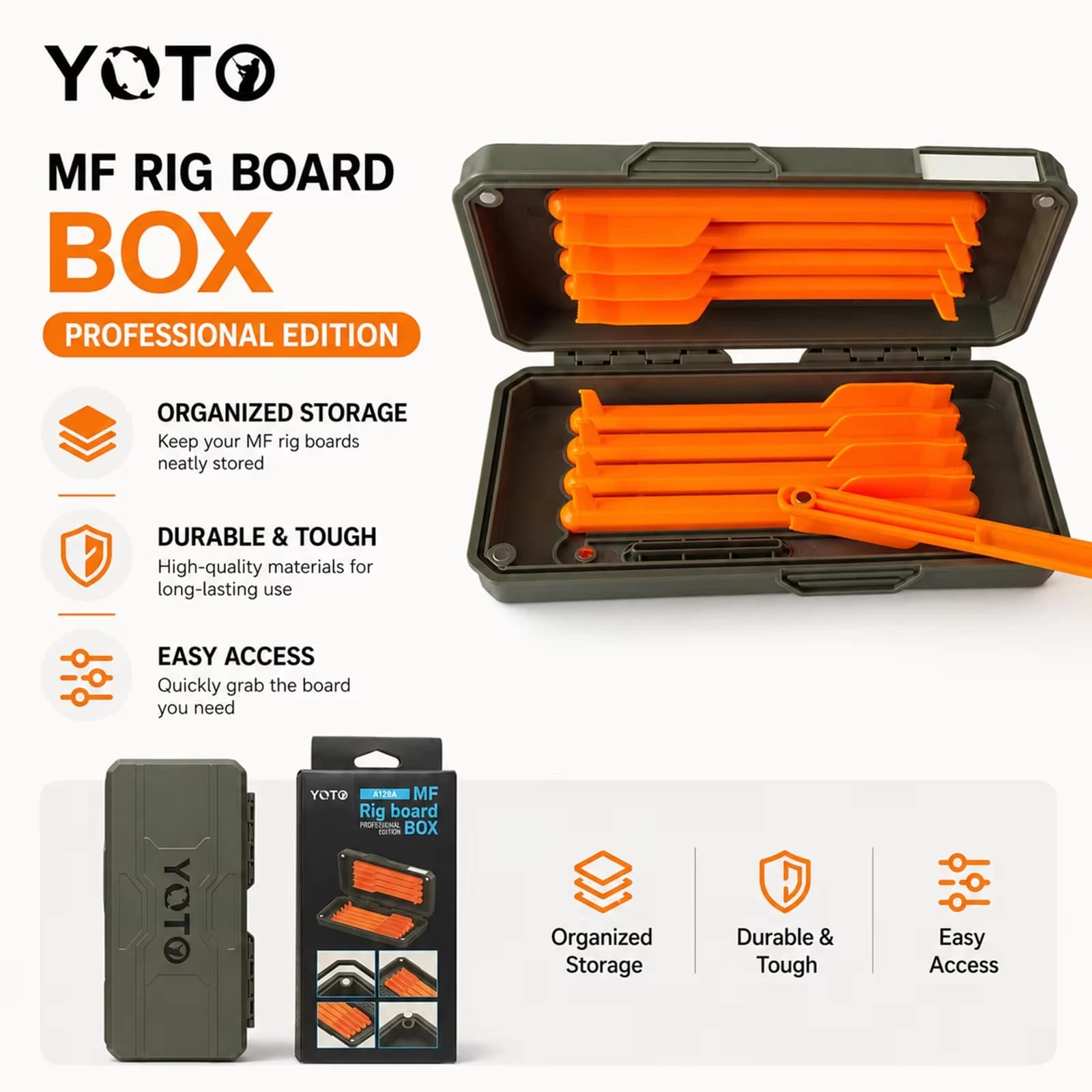 YOTO European Carp Fishing Tackle Box with 9 Magnetic Rod Line Organizers for Hooks, Swivels & Tackle Storage
