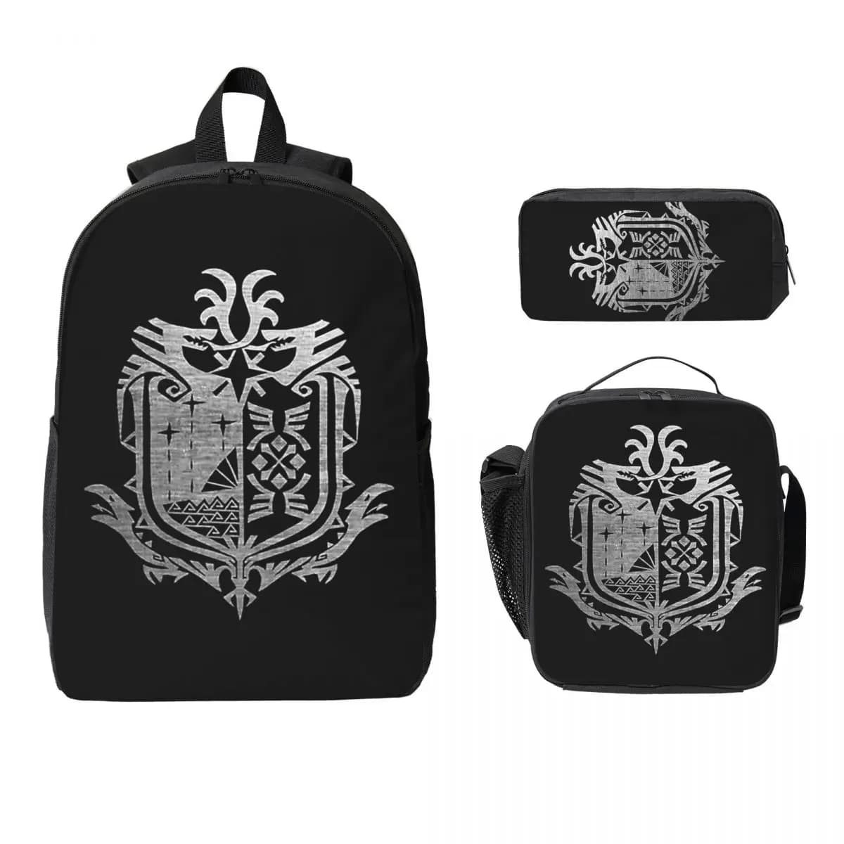 Monster Hunter World Zaino Studente Ragazzi Ragazze BookBag Borsa da scuola Borse a tracolla per laptop Borsa da pranzo isolata 3ps Astuccio
