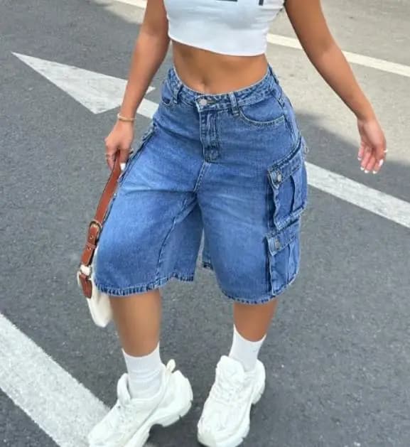 Jeans for Women, High Life, Comfortable and Versatile, Short Trousers with Five Pockets and Gamba Larga
