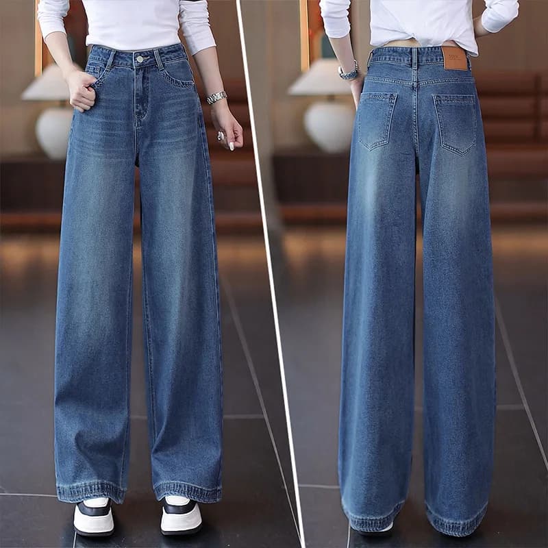 Women's Vintage Vintage Blue Scimitar Jeans, New Slim Straight Banana Pants High Waist Spring and Autumn