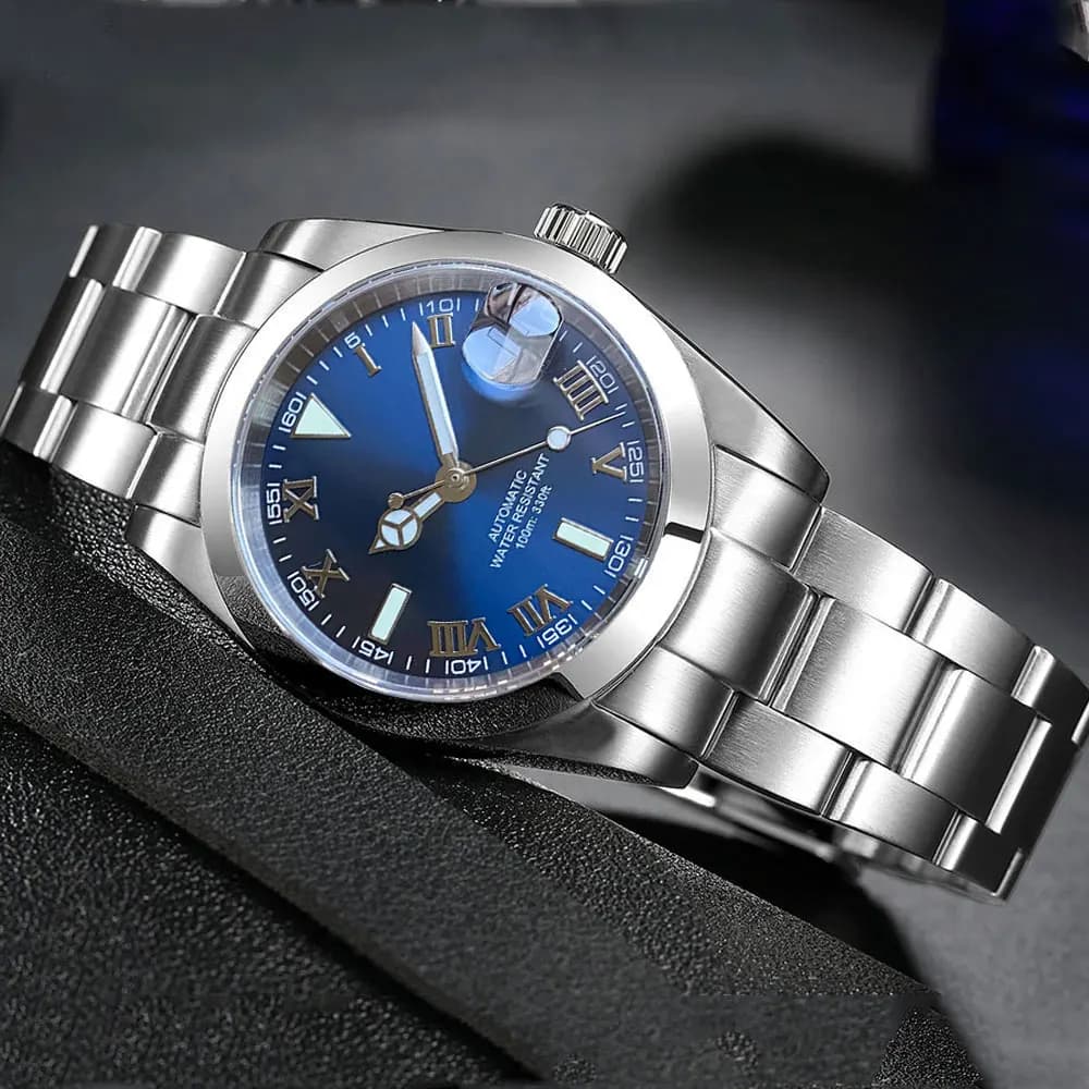 Tandorio Smooth/Fluted Bezel Sapphire 200M Diver Roman Dial Lume Stainless Steel Automatic NH35 PT5000 Men Mechanical Watch Date