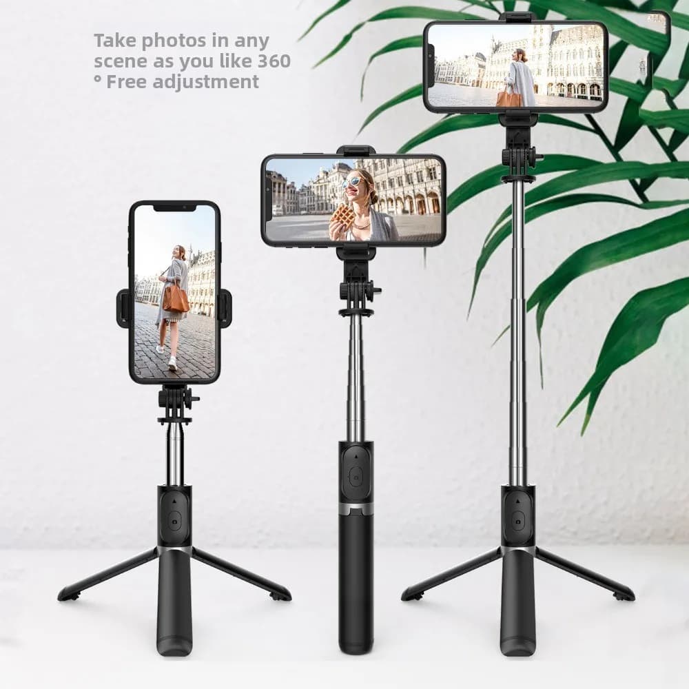 Bastone Selfie Bluetooth Portatile con Luce Bianca Integrata, Treppiede Estensibile Telescopico per Telefono, Ideale per Casa