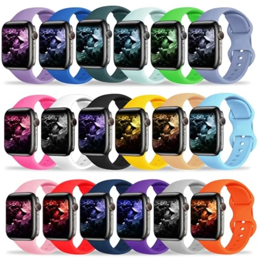 18 Pack Bands Compatible with Apple Watch Band 49mm 46mm 45mm 44mm 42mm 41mm 40mm 38mm for Women Men, Sport Silicone Breathable