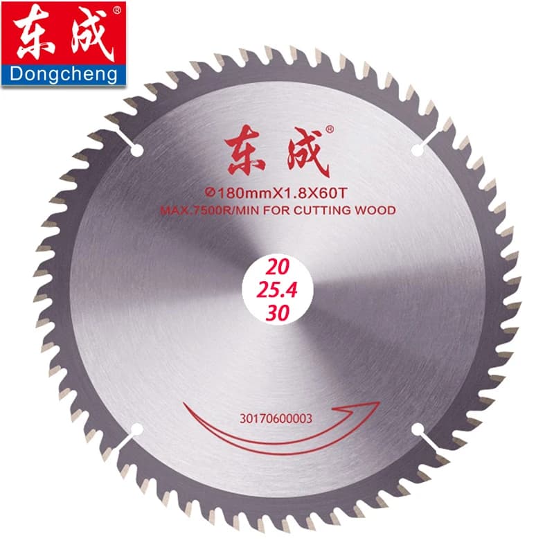 TCT Dongcheng circular saw blades from 7" 60 teeth 180 mm. 180 mm saw blades for wood cutting, PVC, density panels, plastic.