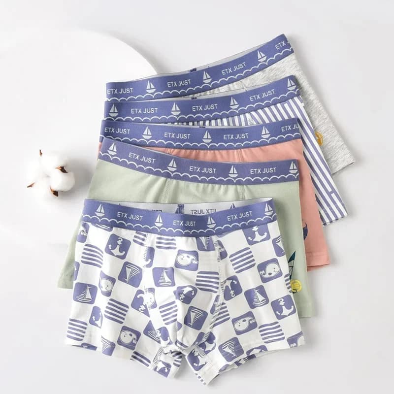 New Fashion Underwear for Kids Boys Cotton Teenage Striped Boxers Children Print Comfortable Underpants Big Boy Clothes 5pcs/lot