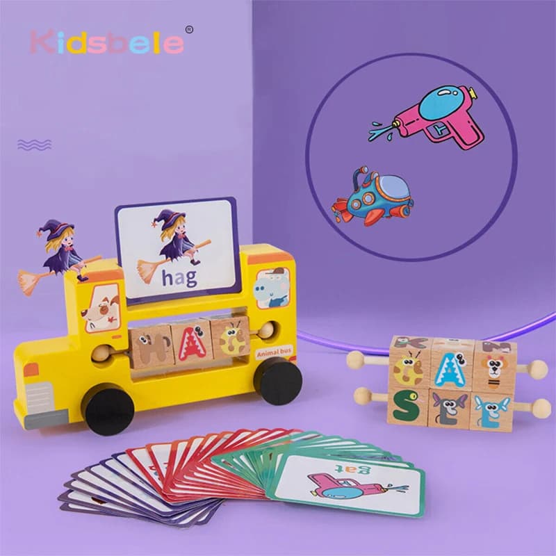 Wooden Spelling Reading Blocks for Kids Montessori Alphabet Word Learning Matching Game Preschool Educational Toy Ages 3+