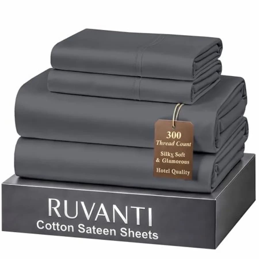 Set di Lenzuola 100% Cotone - 300 Fili, Morbide e Setose, Tessuto Satinato, Leggero e Traspirante, Tasca Profonda 16 Pollici