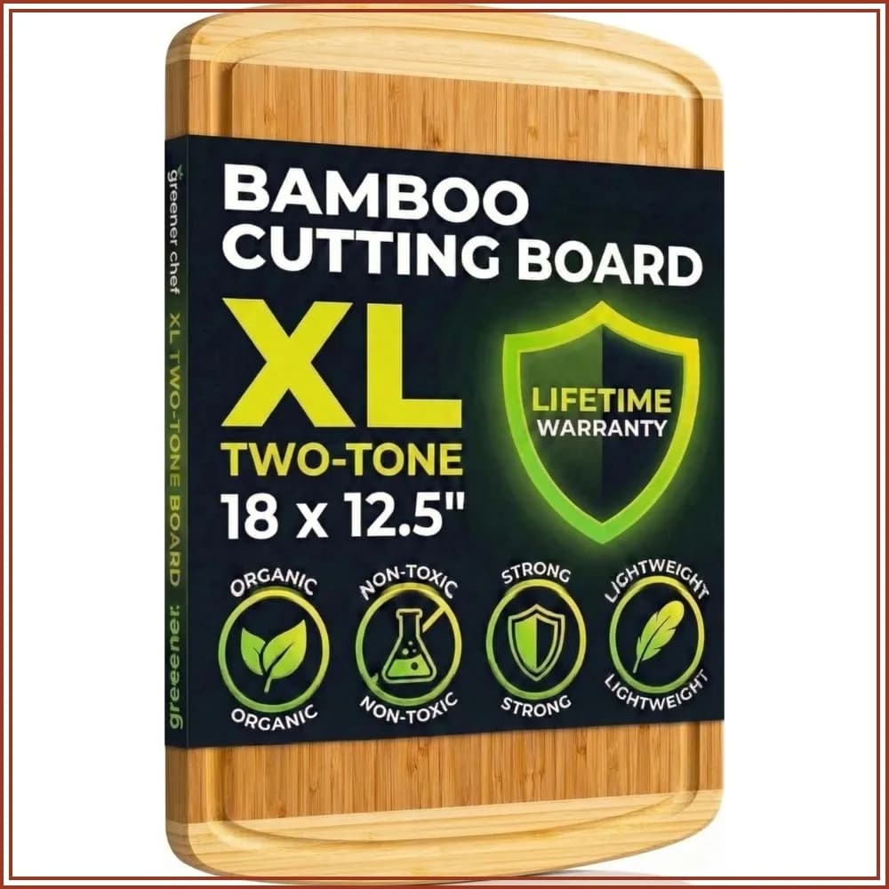 Extra Large Bamboo Cutting Board 18" x 12" - Non Toxic, Lightweight, Vertical Grain Strength