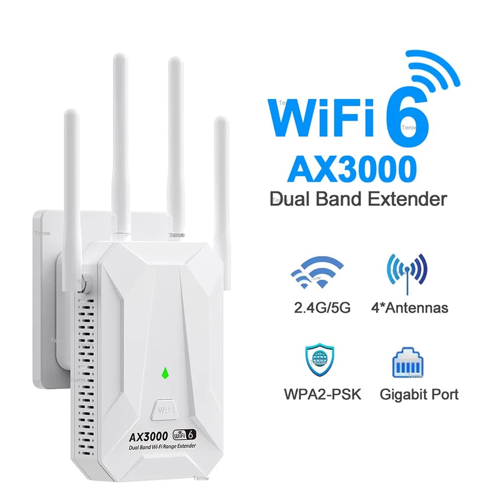 WiFi 6 AX3000 Wireless Repeater Dual Band 2.4GHz 5GHz 802.11AX Wi-Fi 6 Extender Amplifier WPS Router Long Range Signal Booster