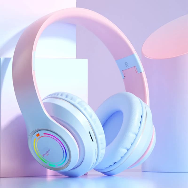Wireless Bluetooth Headphones Children's Multi-color Light Headsets with Microphone can be Inserted SD Card HIFi Stereo Earphone