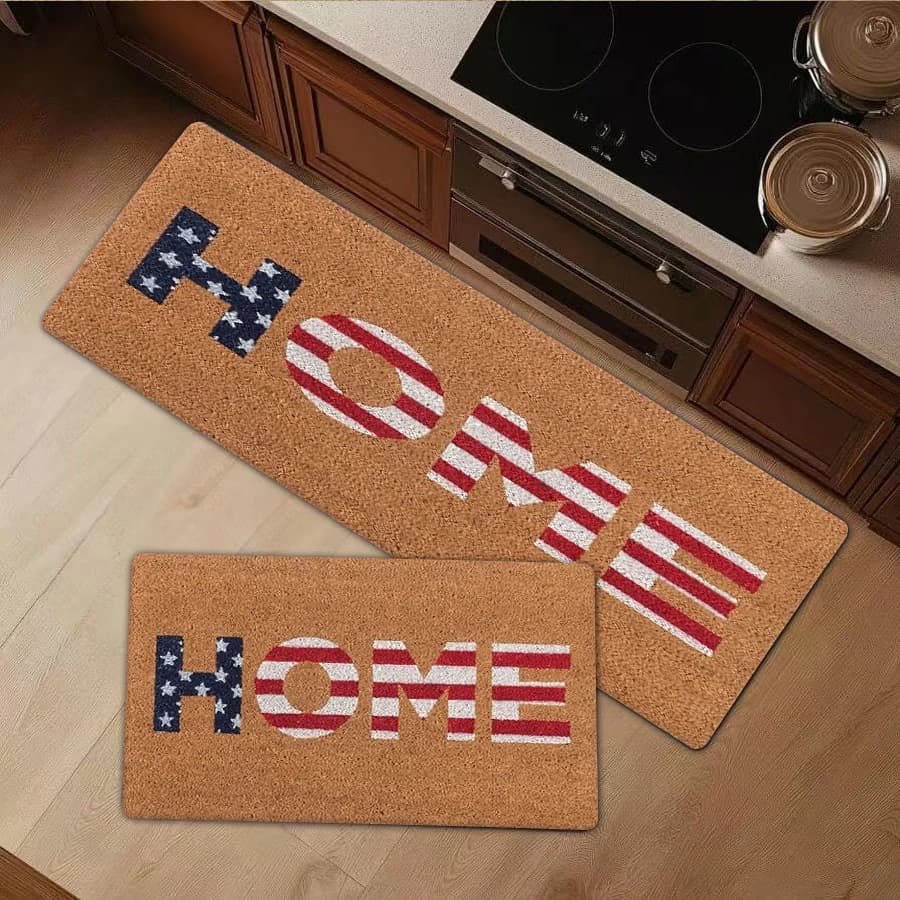 1/2/3Pcs Flannel Kitchen Mat—Patriotic American Flag Letter HOME Doormat Flannel Non-Slip Entrance Mat Indoor Outdoor Floor Carpet Welcome Mat for Porch Patio Kitchen Entryway—Soft,Comfortable,Suitable For Bathroom,Bedroom,Kitchen,Laundry Room