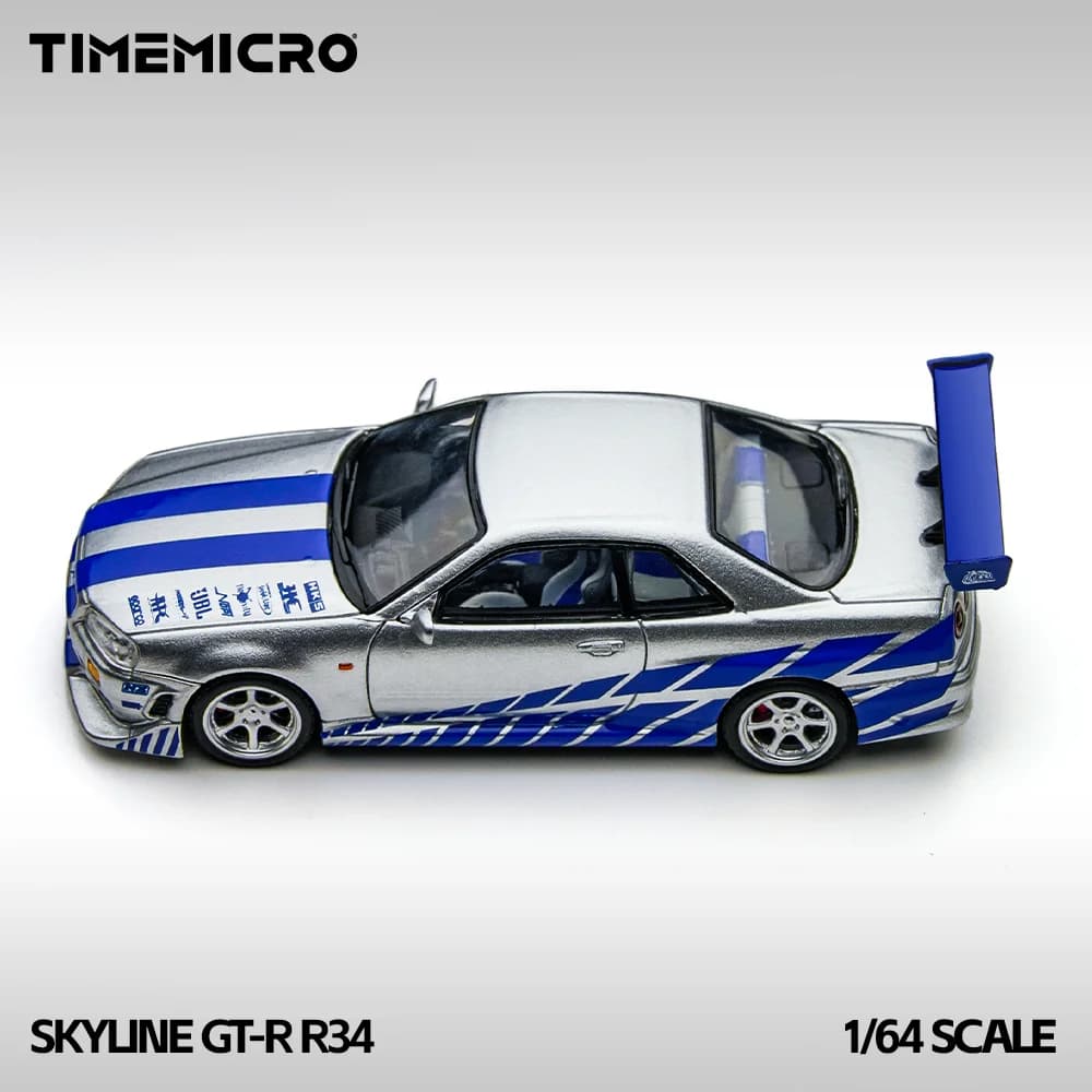 Disponibile - TIME MICRO 1:64 Skyline GT-R R34 Argento Blu Modellino Auto in Lega per Hobby, Collezioni ed Esposizione*Regalo