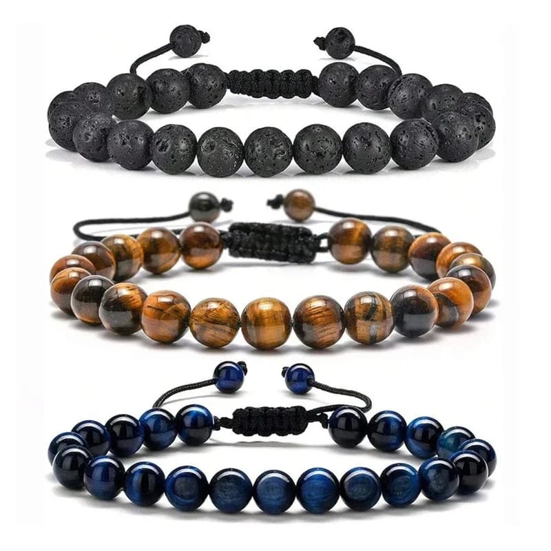 Men's gift with hand-made bracelet with lava rock protection, natural tiger eyes, multiple style, 8 mm