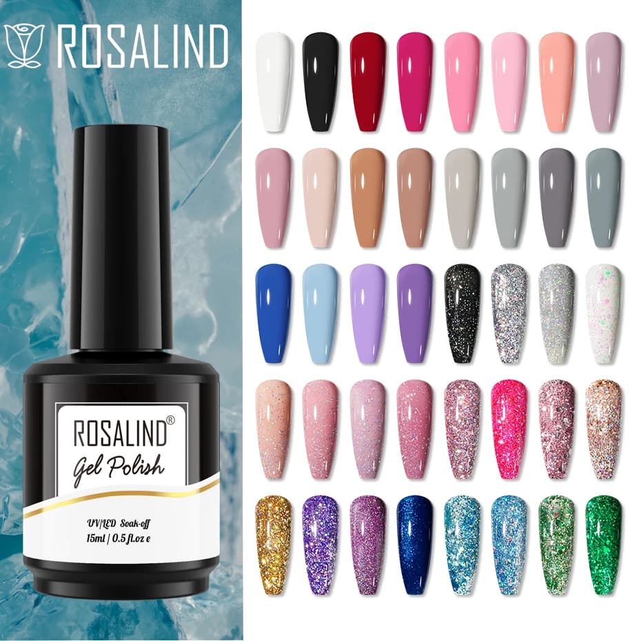 ROSALIND Glitter Color Gel smalto per unghie Nails Art vernici ibride semipermanenti Soak Off Top Base Matt Manicure Gel UV nuovo