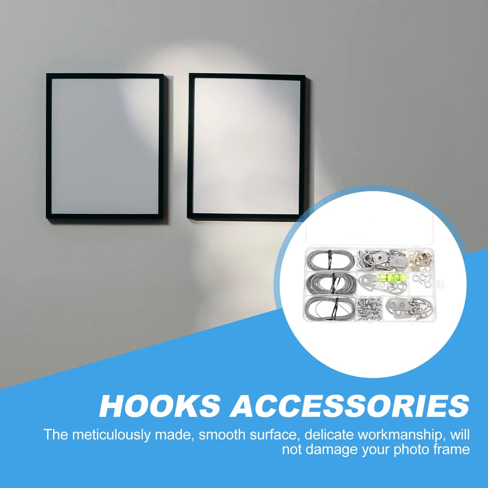 1Set Photo Frame Hooks Set Premium Iron Picture Hanging Kit Smooth Surface No Damage to Frames Portable Wall Art Installation