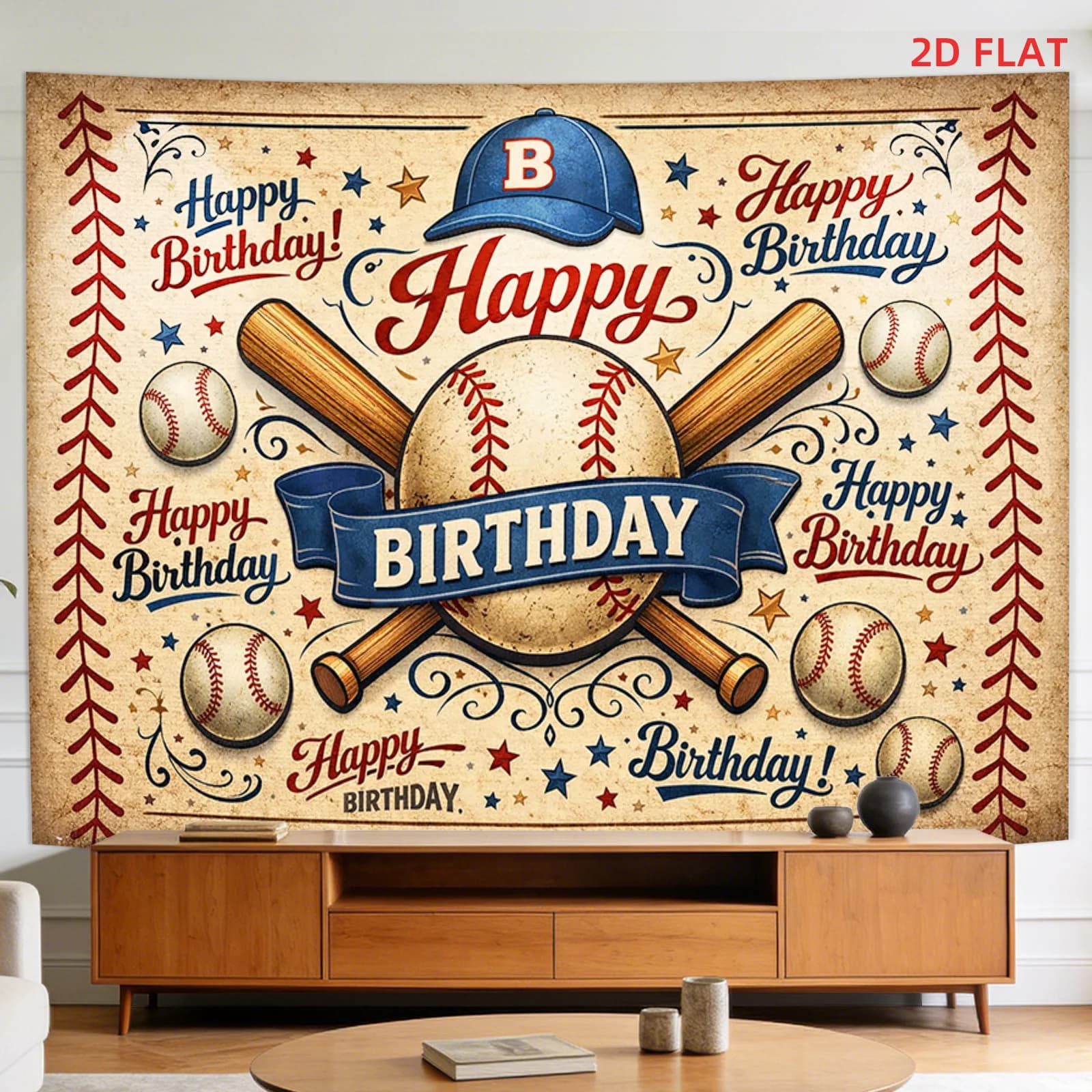 Massive Baseball Happy Birthday Tapestry Wall Art Sport Decor Hanging for Man Boy Gamer Gift 150x230cm