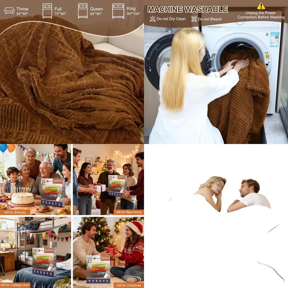 Coperta per waffle elettrica Queen Size - 12 impostazioni di calore, timer da 1-12 ore, protezione da surriscaldamento, certificata ETL e FCC, 84x90 pollici