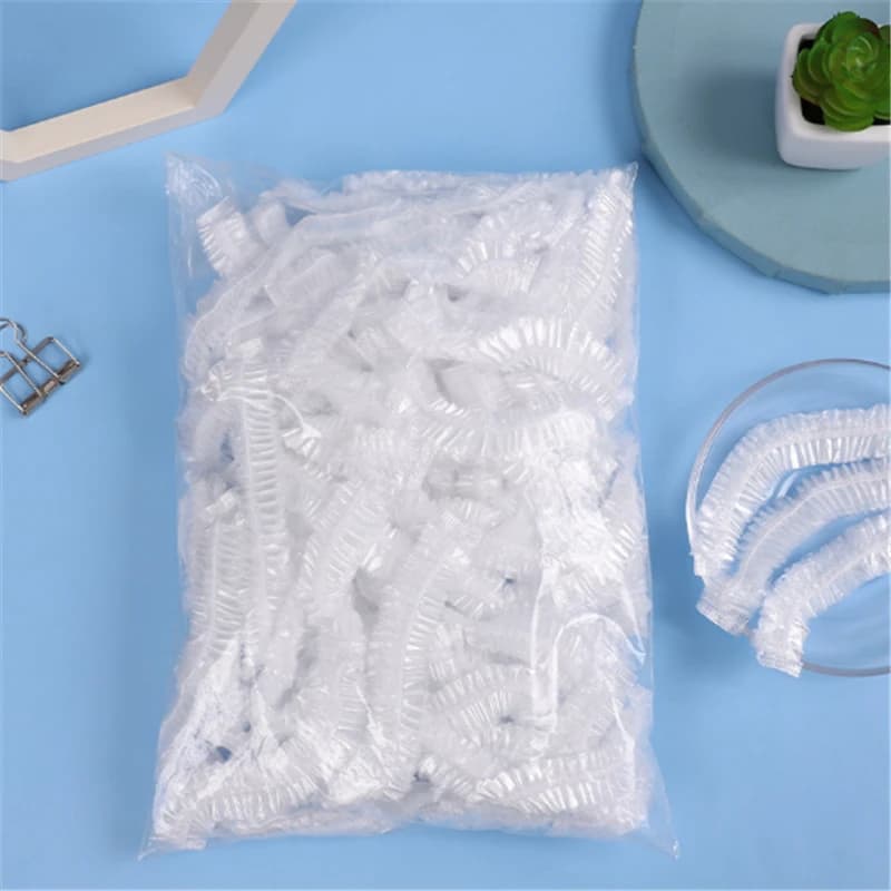 Cuffia da doccia usa e getta da 100 pezzi, a forma di rete elastica, impermeabile, non tessuto, per estensione, trasparente, bellezza, cappello per capelli, cuffia da doccia