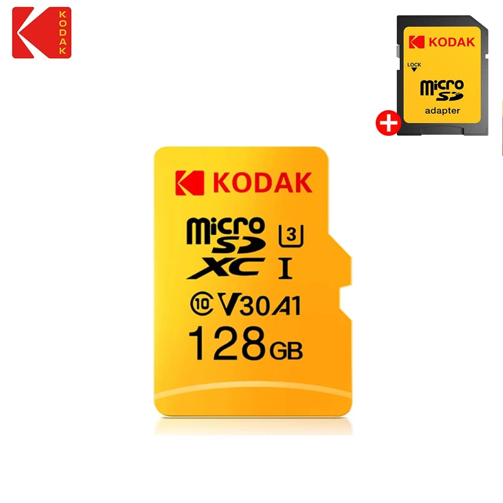 Scheda Micro SD KODAK per Fotocamera, Telefono, Tablet, Dashcam 32-256GB U3 A1 4K, Scheda TF ad Alta Velocità 100MB/s con Adattatore