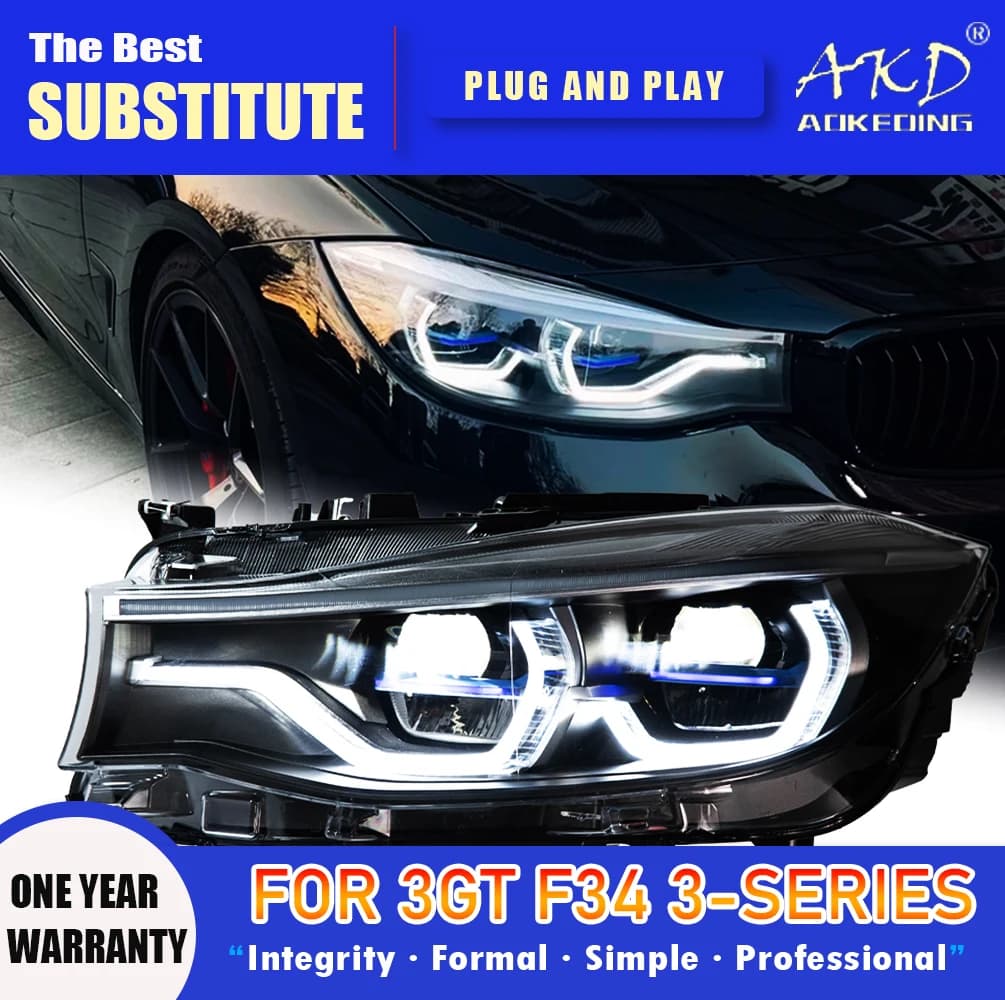 AKD Lampada Frontale per BMW F34 Serie 3 3GT Faro A LED 2013-2020 Fari F34 DRL Indicatori di direzione Fascio Alto Angelo Occhio Lente Del Proiettore
