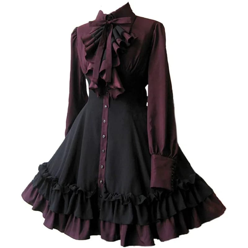 Abito medievale con fiocco gotico Steampunk rinascimentale Donna Ragazza Gothic Lolita Abito vittoriano Abito con volant in poliestere con fiocchi