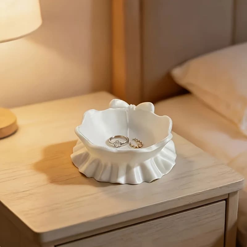 White Bow-Shaped Storage Tray, 3D Printed Bow-Shaped Jewelry Storage Tray, Home Decoration, Girly Style Storage Box