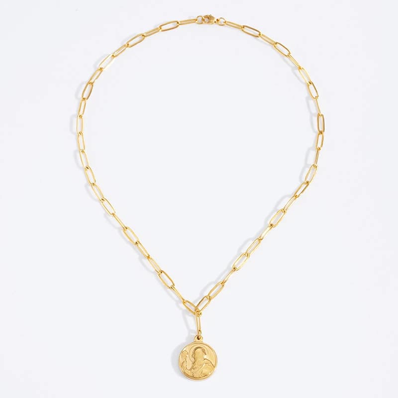 Stainless Steel St Benedict Medal Pendant Necklace For Women Medalla San Benito Metal Lock Chain Necklace Religiosas