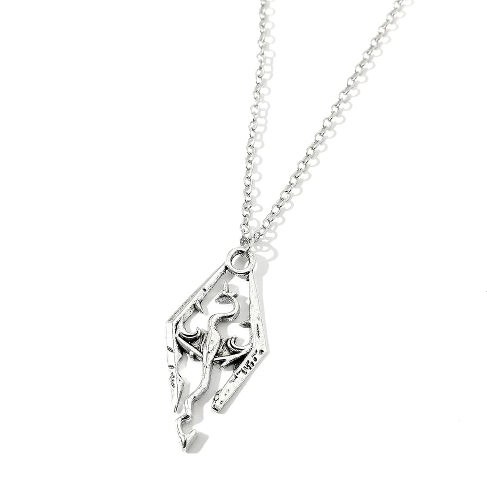 Ciondoli Prismatici Drago Akaviri, Collana Gotica Vintage in Argento con Pterosauro per Uomo, Accessorio Gioiello per Cosplay di Videogiochi