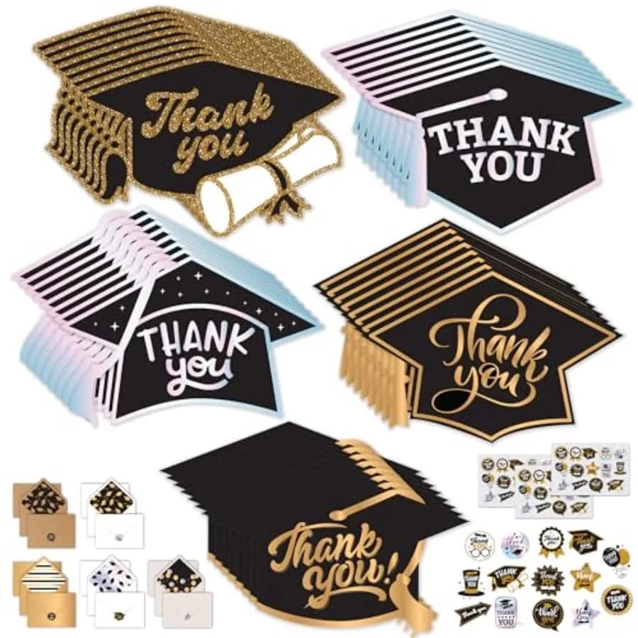 40 Pack Postcard-Style Foiled, Glittery, and Holographic 6.5x4.5in Graduation Thank You Cards 2026 with Envelopes and Stickers,