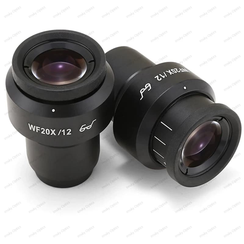 High Eye Point Adjustable Plan WF20X/12mm Eyepiece Stereo Microscope 20x 30mm Interface Large Field of View 12mm Optical Lens