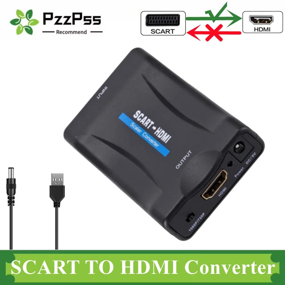 SCART to HDMI 1080P compatible luxury video audio converter adapter for TV HD DVD for DC cable Sky Box STB Plug and Play